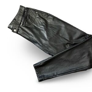 HUE l L Contemporary Stretch Faux Leather Suede Lining Taper Leg Leggings Pants